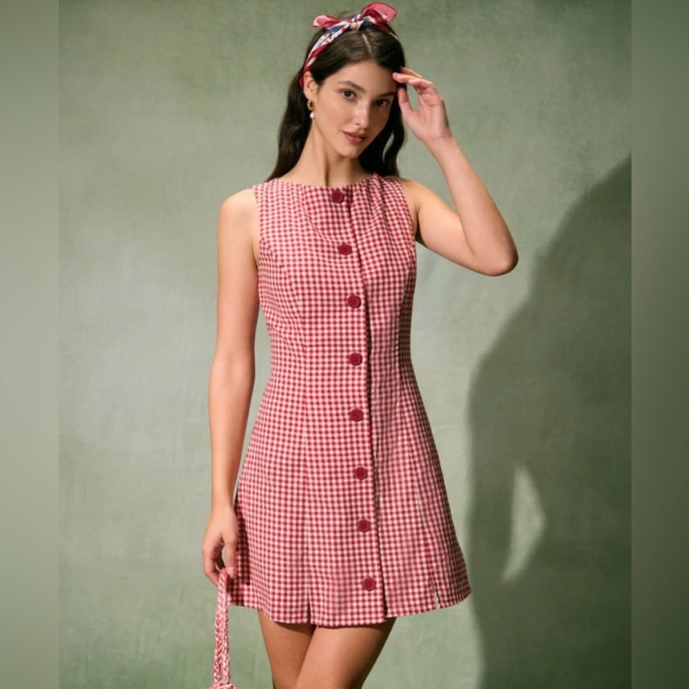 Rihoas sleeveless red and white gingham dress - Picture 2 of 5